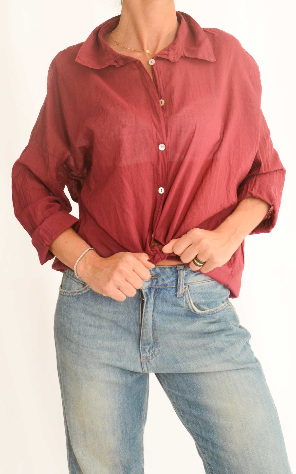 OFF-ON - Camicia in mussola tinta unita - Vino