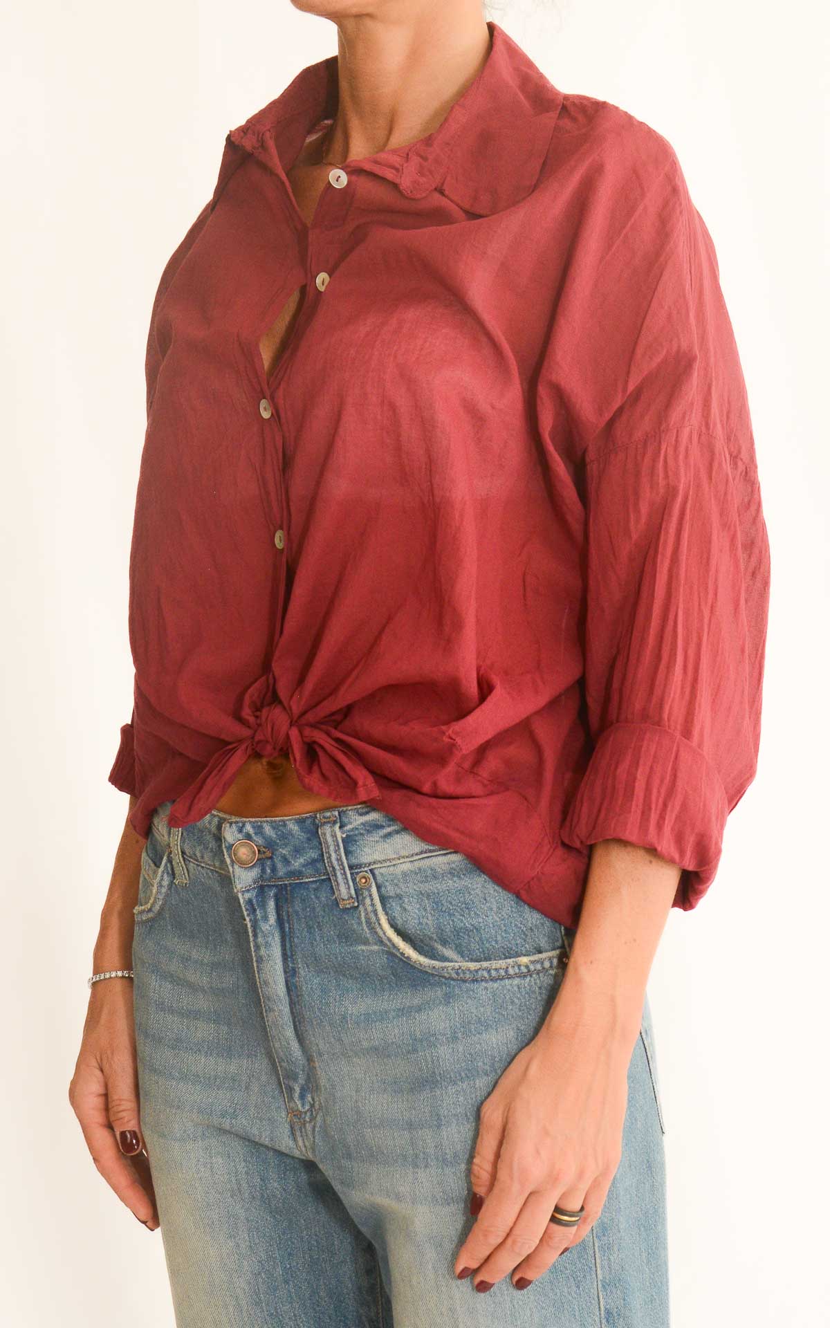 OFF-ON - Camicia in mussola tinta unita - Vino