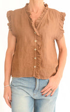 Off-on - Blusa in lino con rouches - Moro
