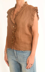Off-on - Blusa in lino con rouches - Moro