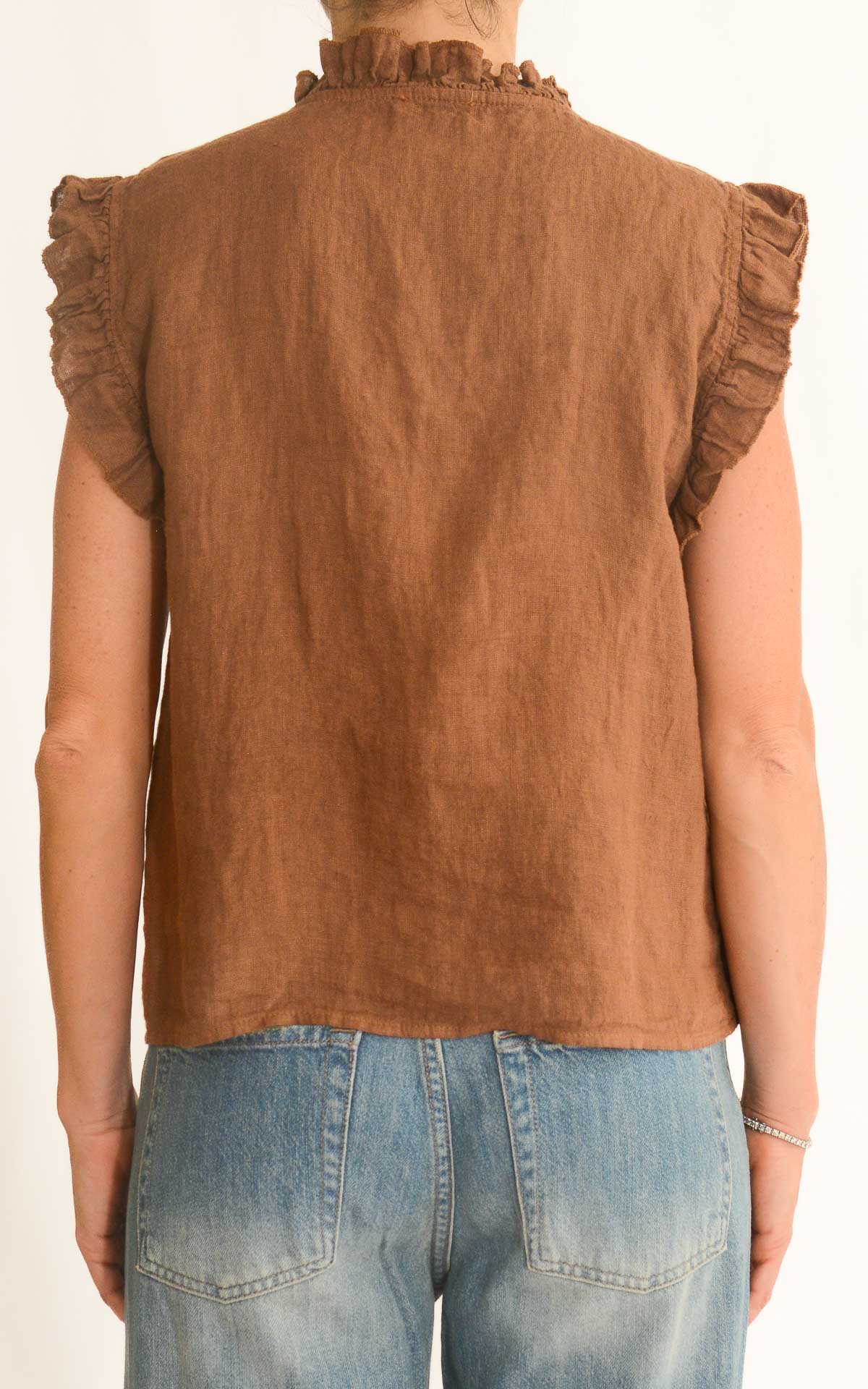 Off-on - Blusa in lino con rouches - Moro