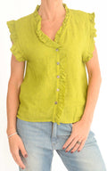 Off-on - Blusa in lino con rouches - Pistacchio