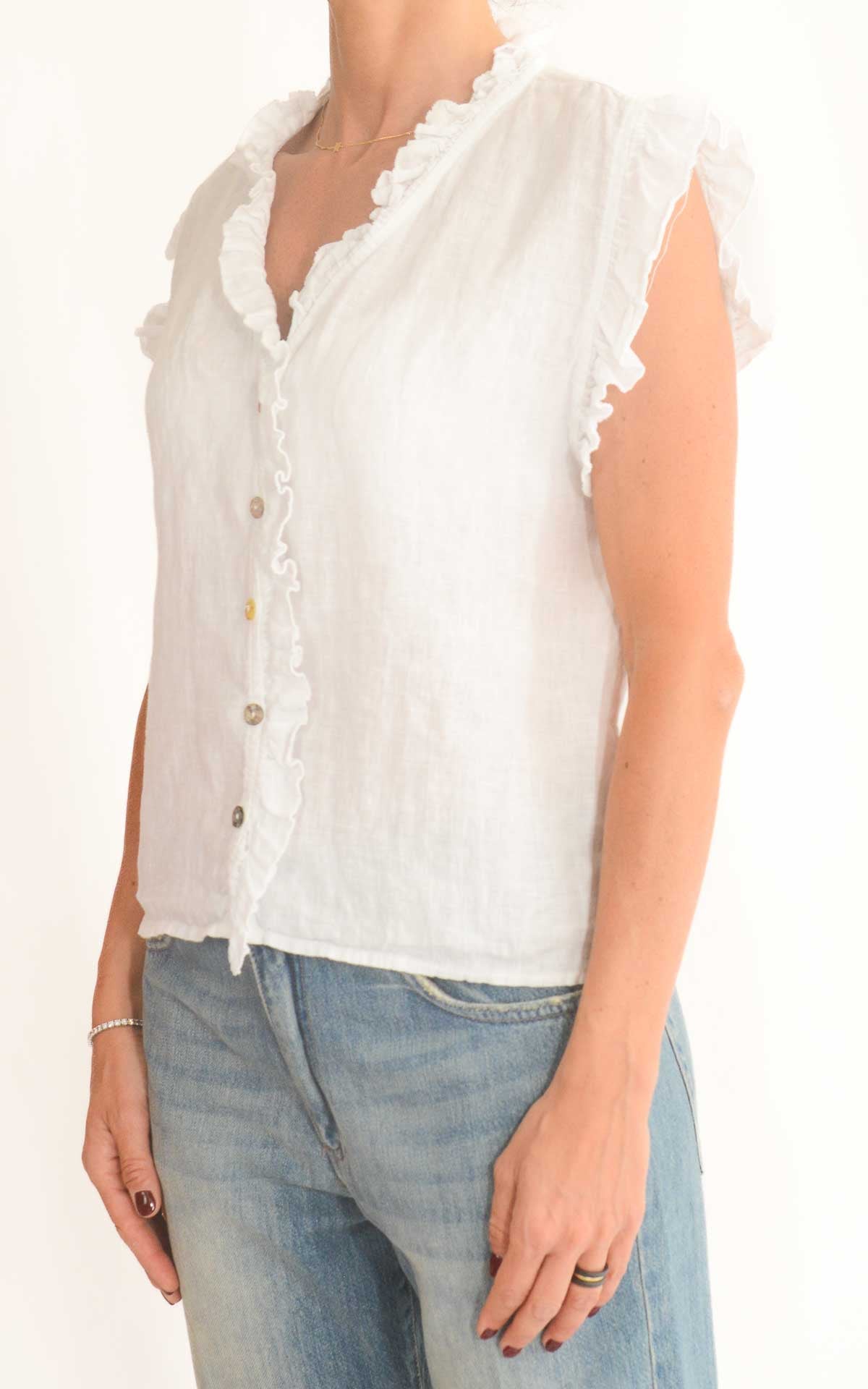 Off-on - Blusa in lino con rouches - Latte