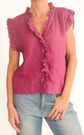 Off-on - Blusa in lino con rouches - Ciclamino