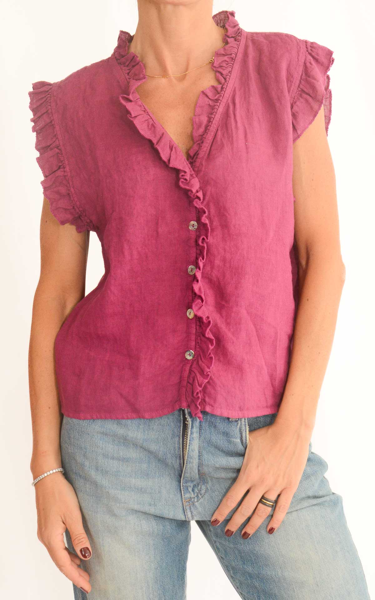 Off-on - Blusa in lino con rouches - Ciclamino