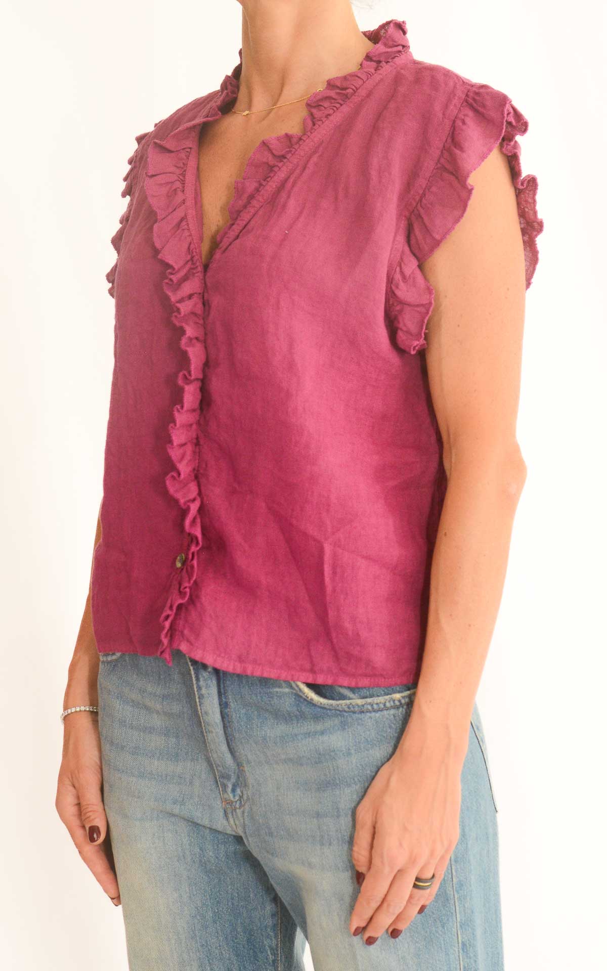 Off-on - Blusa in lino con rouches - Ciclamino