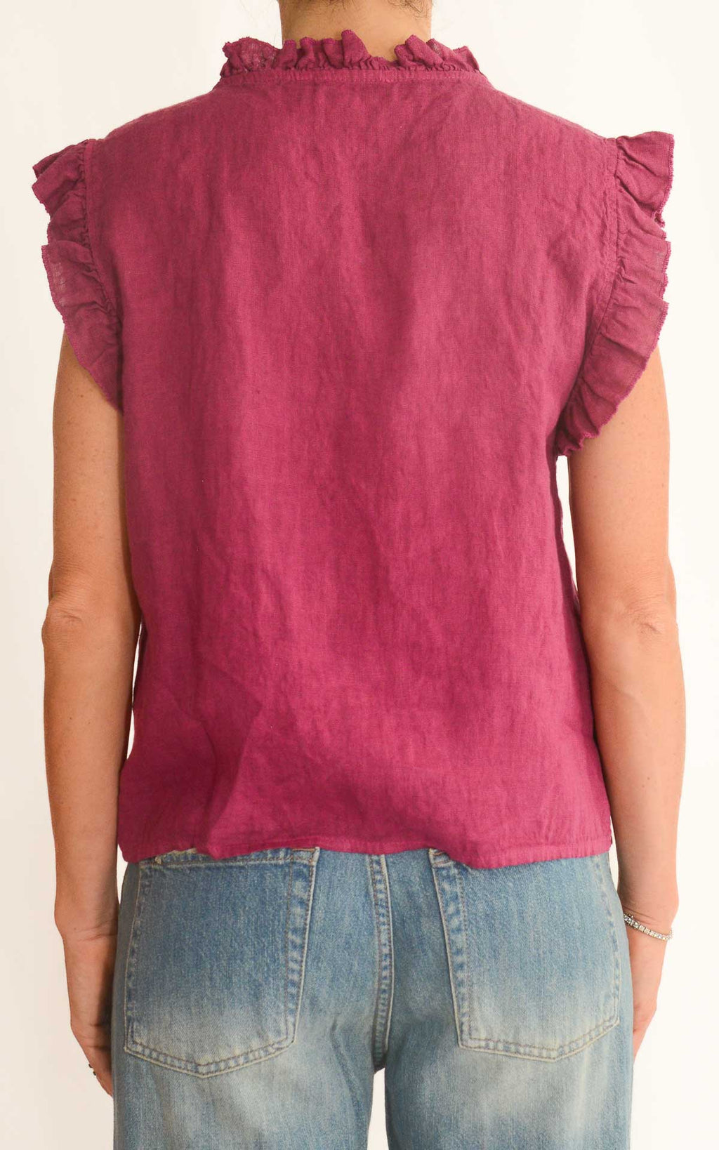 Off-on - Blusa in lino con rouches - Ciclamino