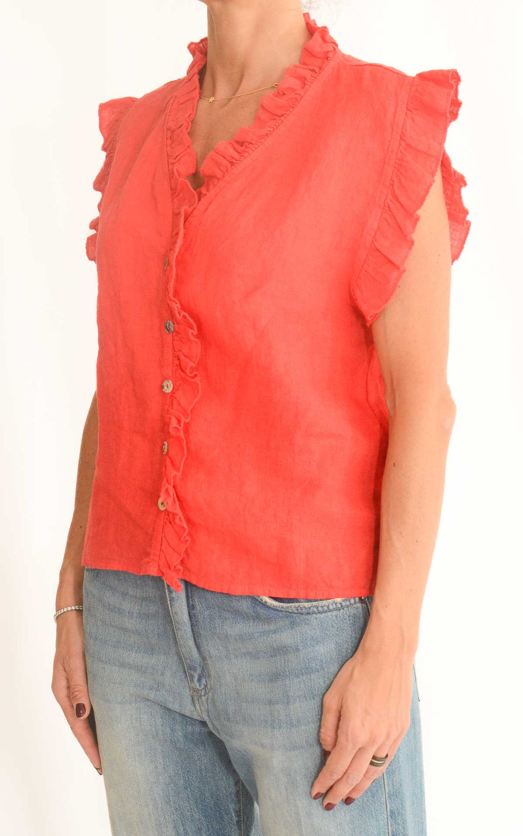 Off-on - Blusa in lino con rouches - Rosso