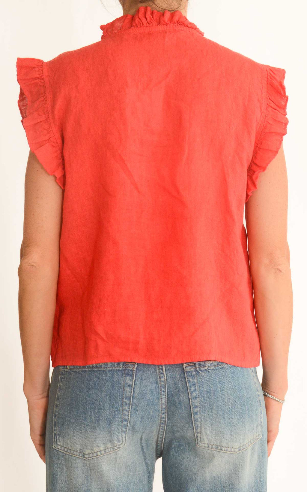 Off-on - Blusa in lino con rouches - Rosso