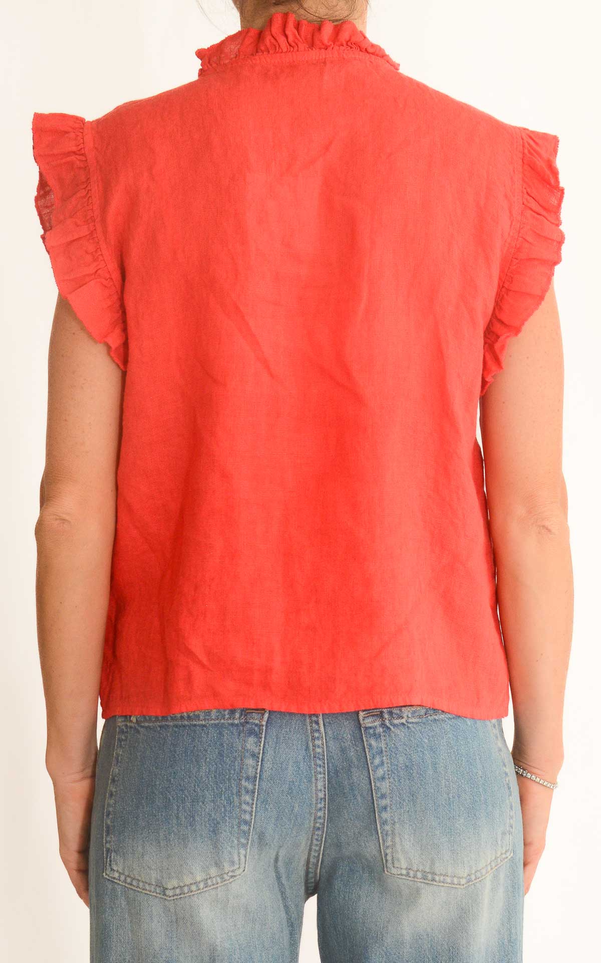 Off-on - Blusa in lino con rouches - Rosso