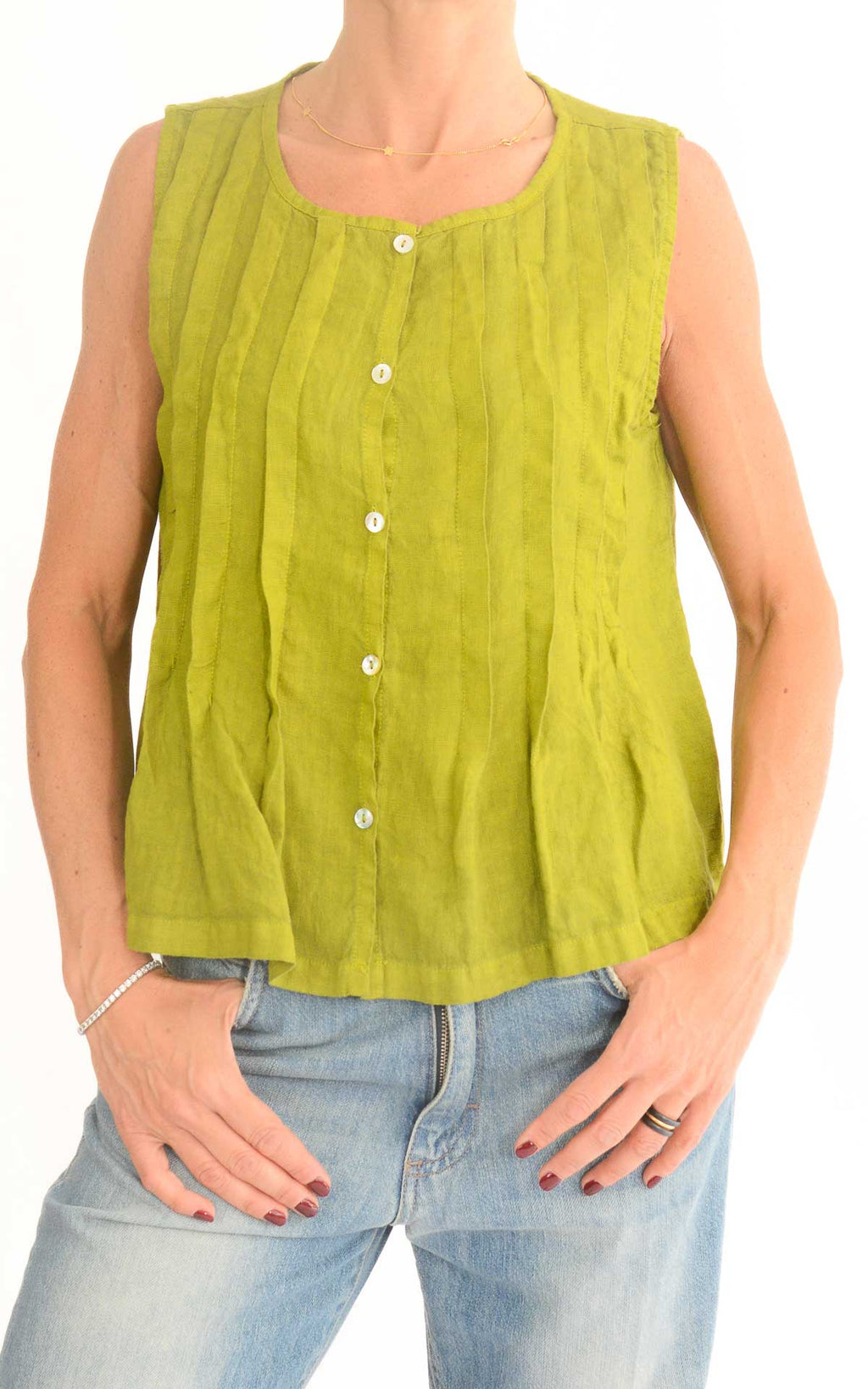 OFF-ON - Blusa in lino con pieghe - Giallo lime