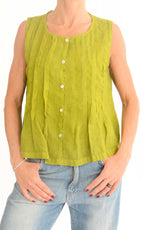 OFF-ON - Blusa in lino con pieghe - Giallo lime