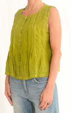 OFF-ON - Blusa in lino con pieghe - Giallo lime