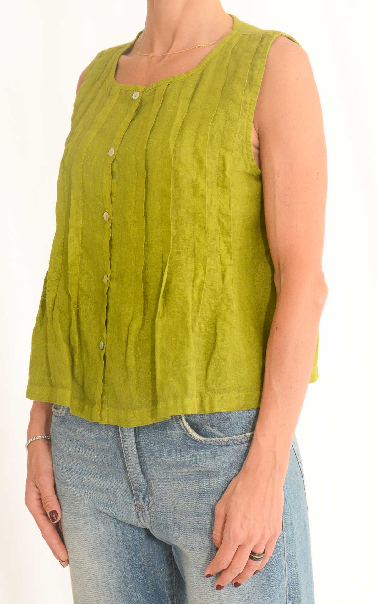 OFF-ON - Blusa in lino con pieghe - Giallo lime
