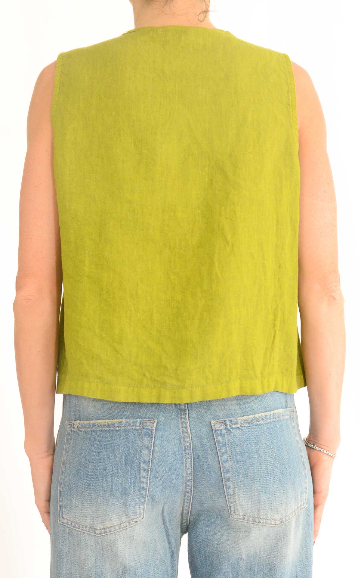 OFF-ON - Blusa in lino con pieghe - Giallo lime