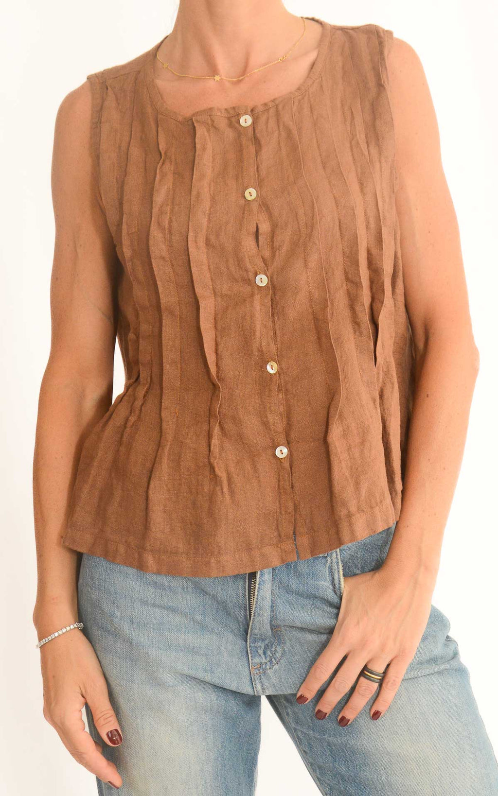 OFF-ON - Blusa in lino con pieghe - Camel
