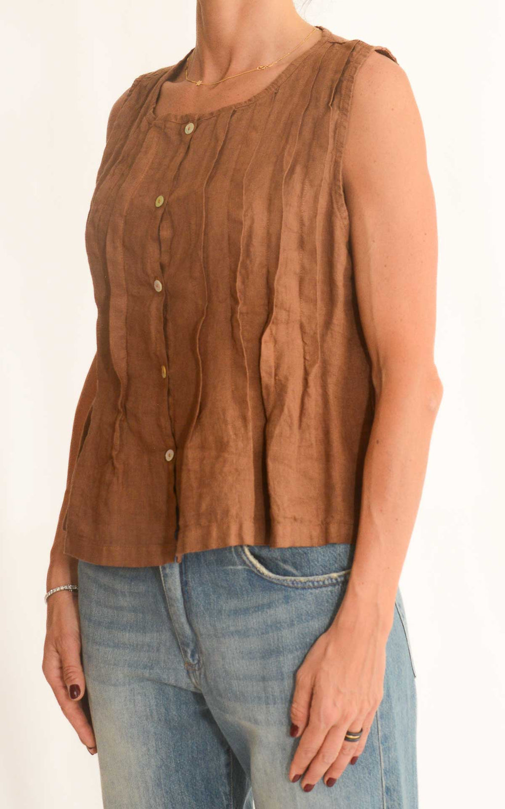 OFF-ON - Blusa in lino con pieghe - Camel