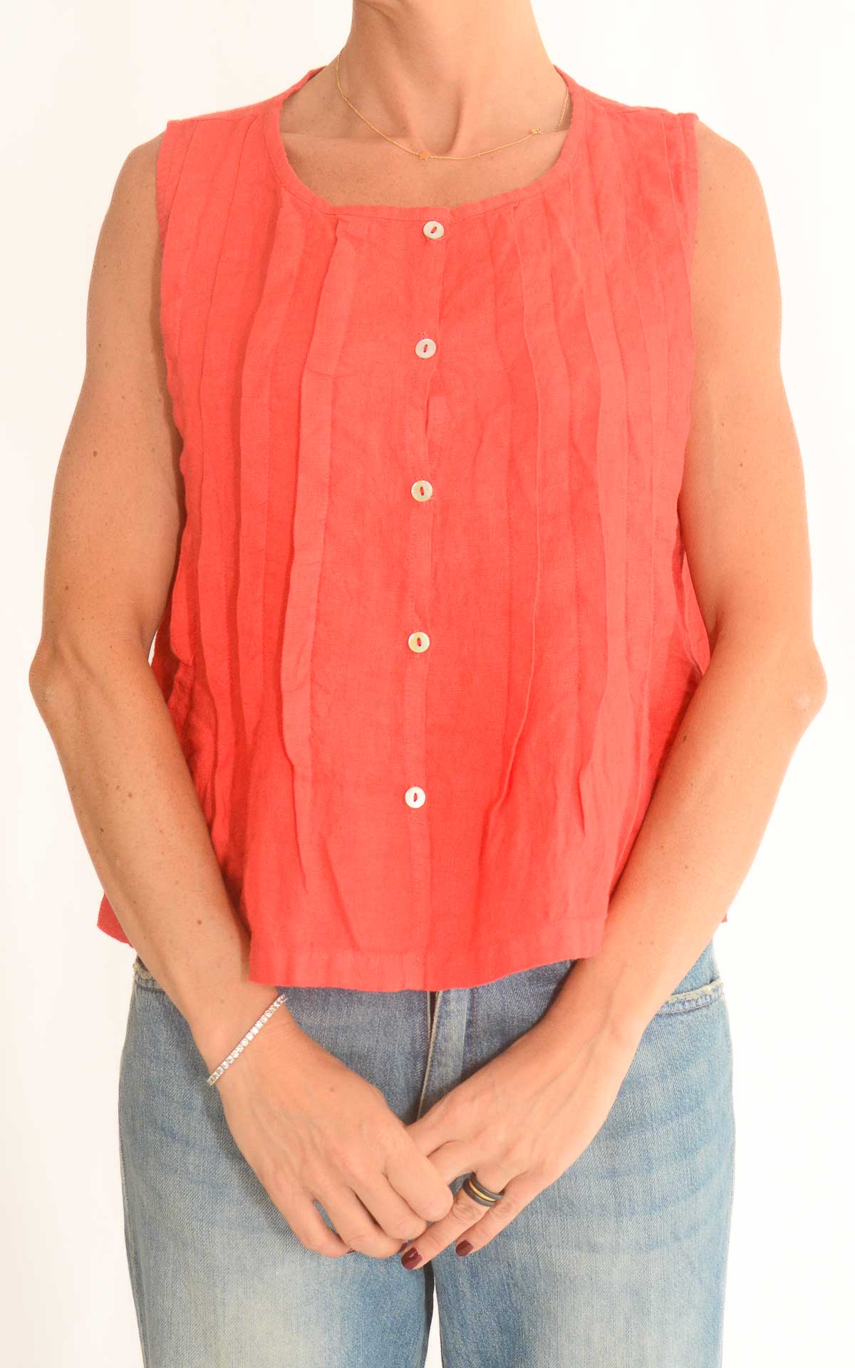 OFF-ON - Blusa in lino con pieghe - Corallo