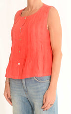 OFF-ON - Blusa in lino con pieghe - Corallo