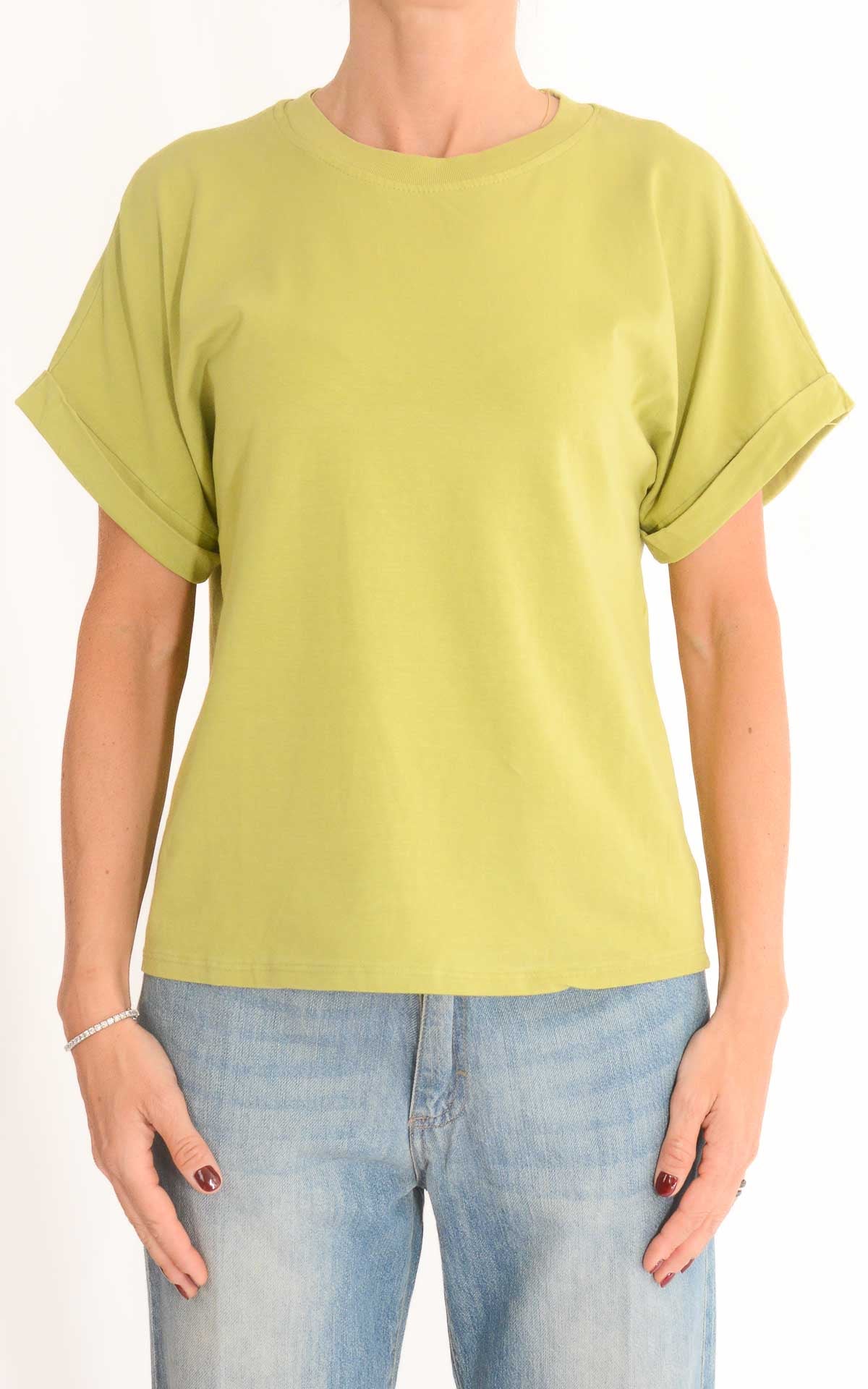 Initial - T-shirt cotone con manica risvolto - Pistacchio