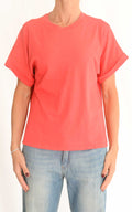 Initial - T-shirt cotone con manica risvolto - Rosso