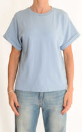 Initial - T-shirt cotone con manica risvolto - Azzurro
