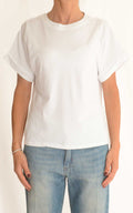 Initial - T-shirt cotone con manica risvolto - Latte