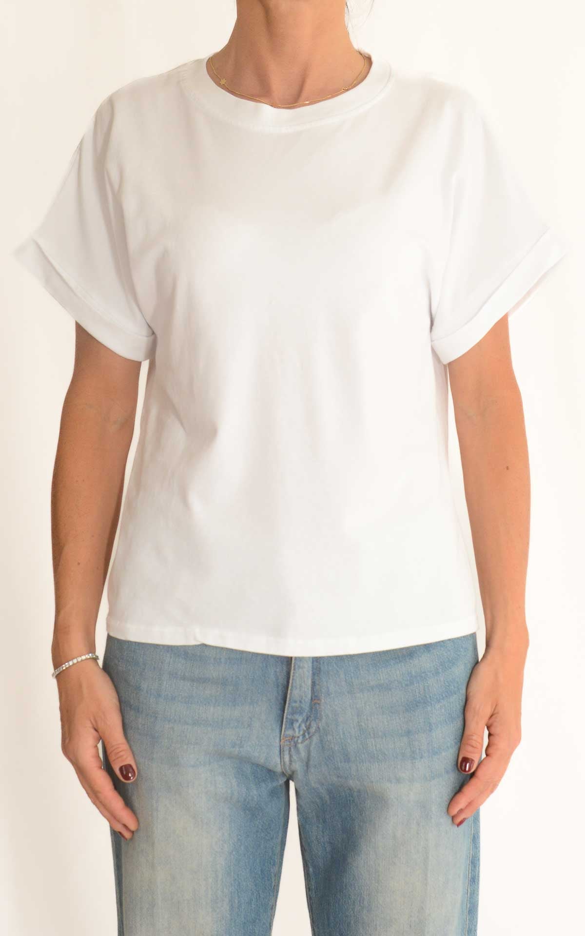 Initial - T-shirt cotone con manica risvolto - Latte