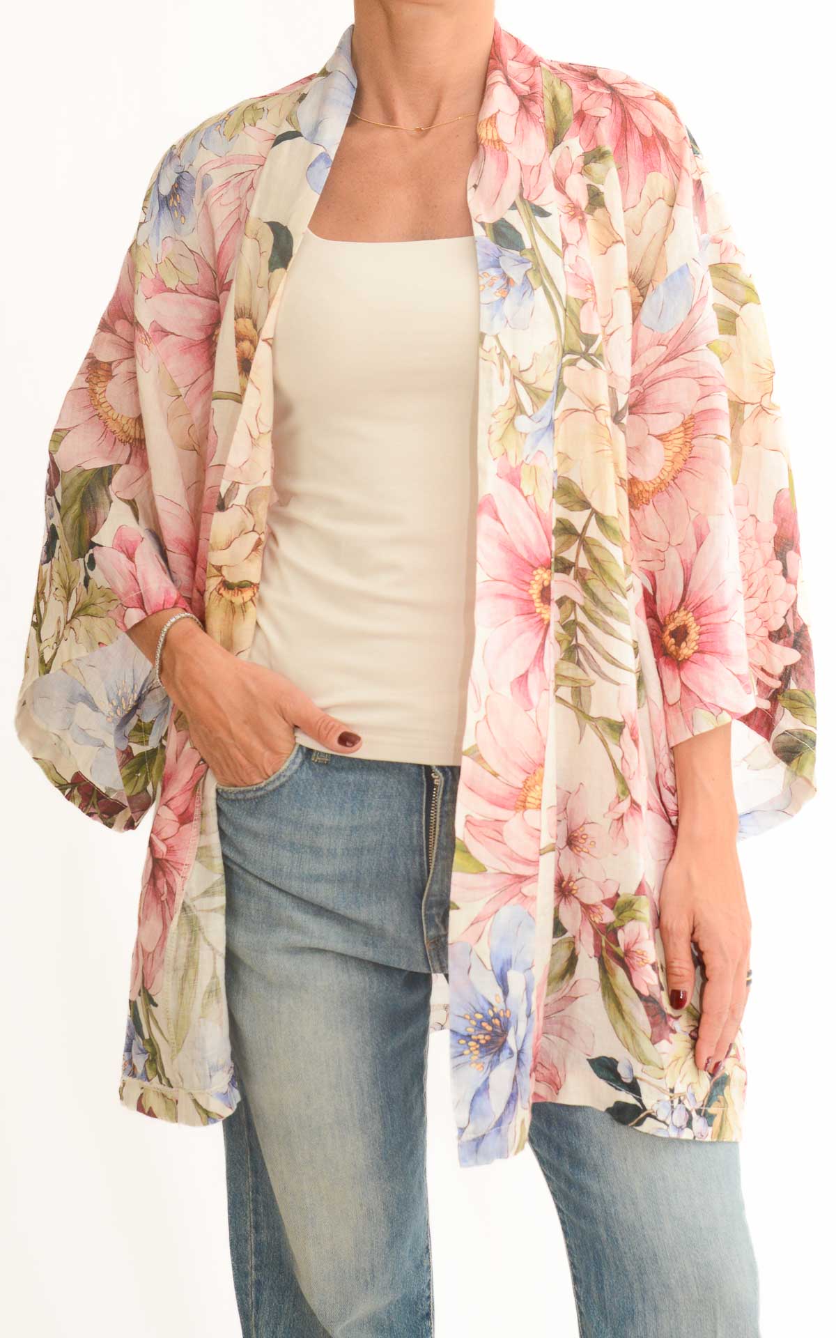 Susymix - Kimono stampa fiori in lino - Fuxia