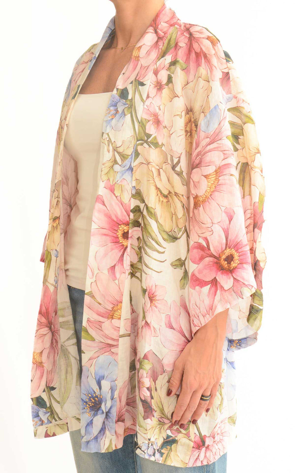 Susymix - Kimono stampa fiori in lino - Fuxia