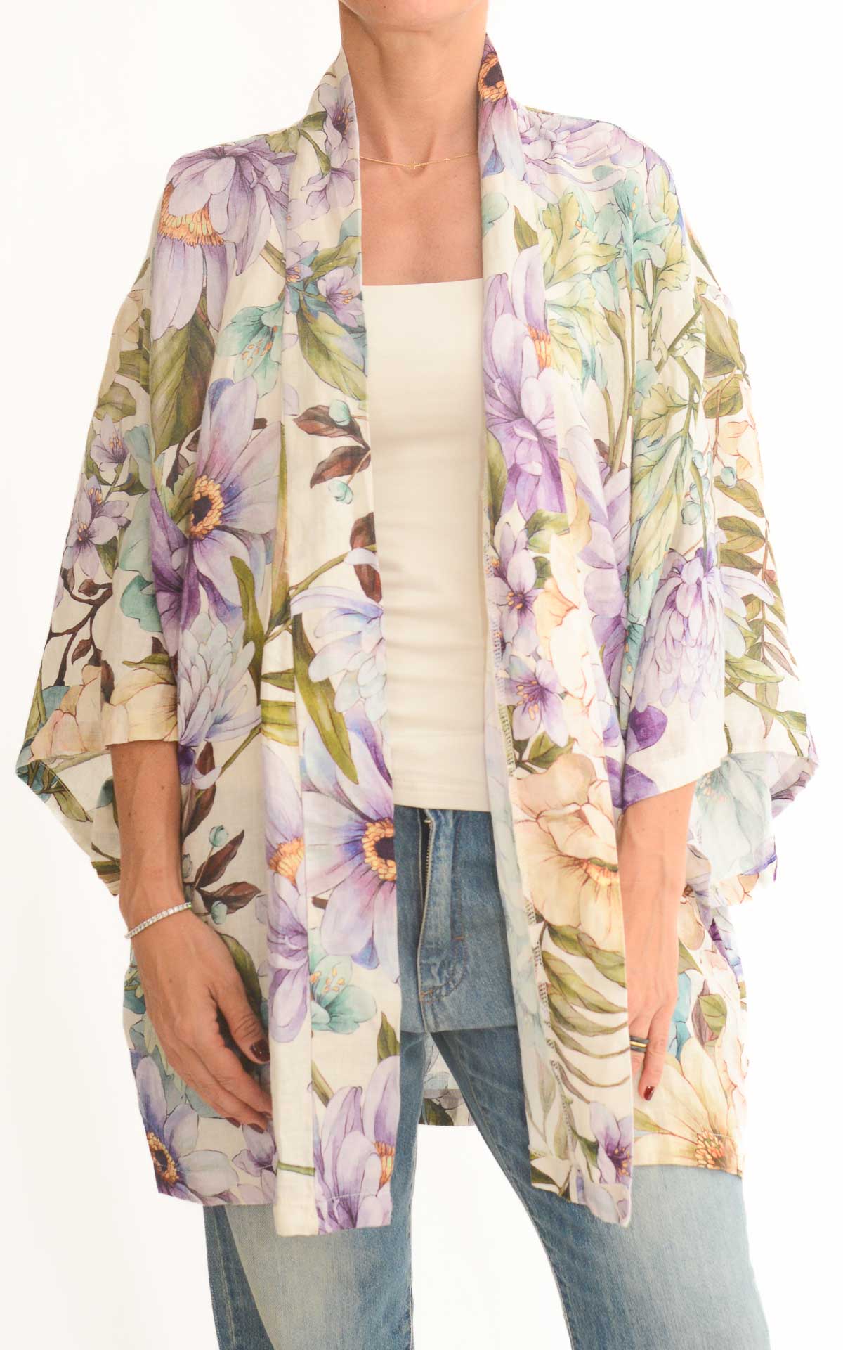 Susymix - Kimono stampa fiori in lino - Viola