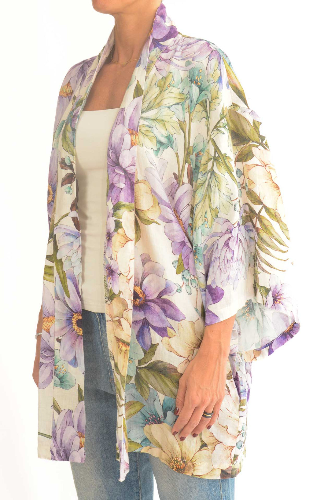 Susymix - Kimono stampa fiori in lino - Viola