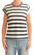 Susymix - T-shir riga larga con bordo colorato - Nero