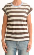 Susymix - T-shir riga larga con bordo colorato - Moro