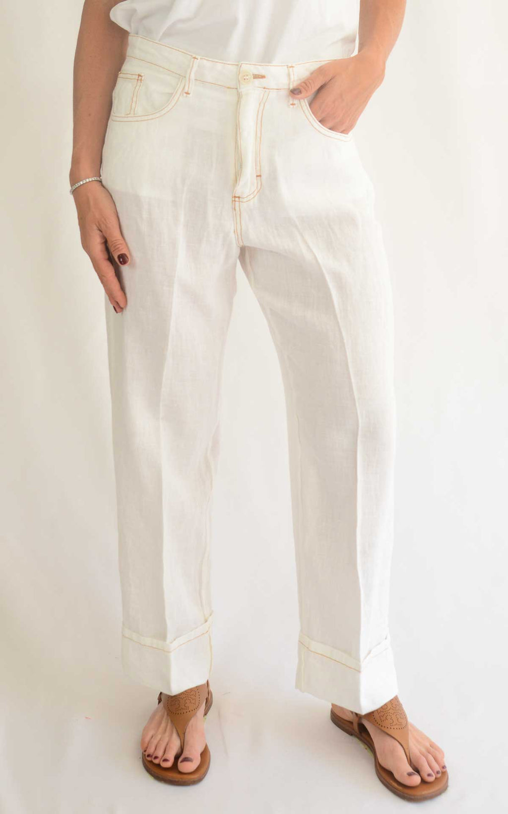 Susymix - Pantalone in lino - Bianco
