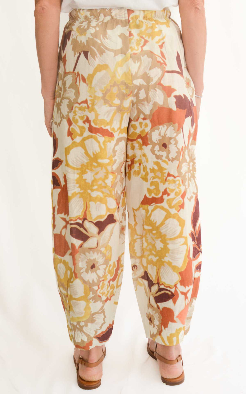 OFF-ON - Pantalone in lino a fantasia - Coccio/ Verde olio