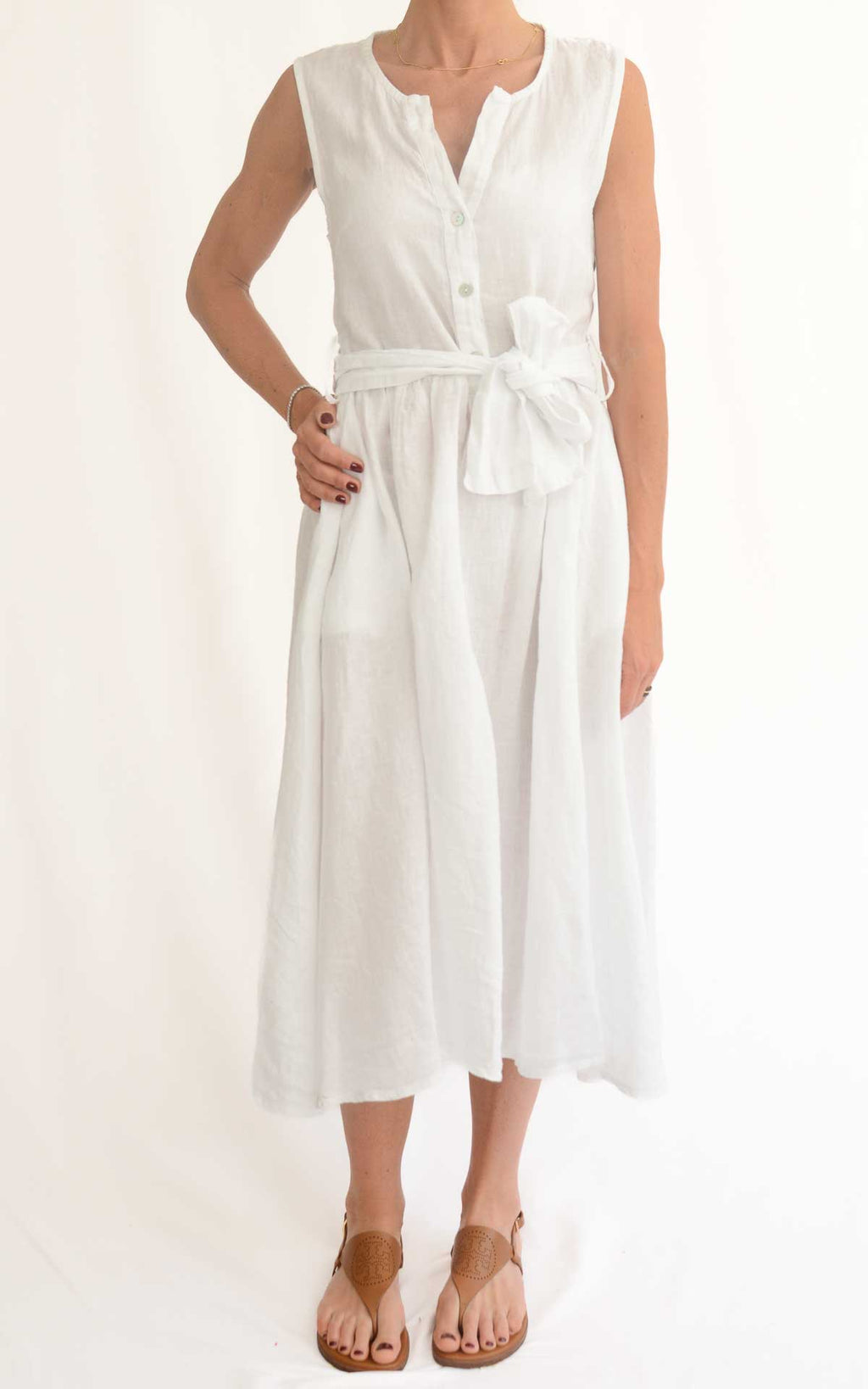 Off-on - Abito lino con cintura - Latte