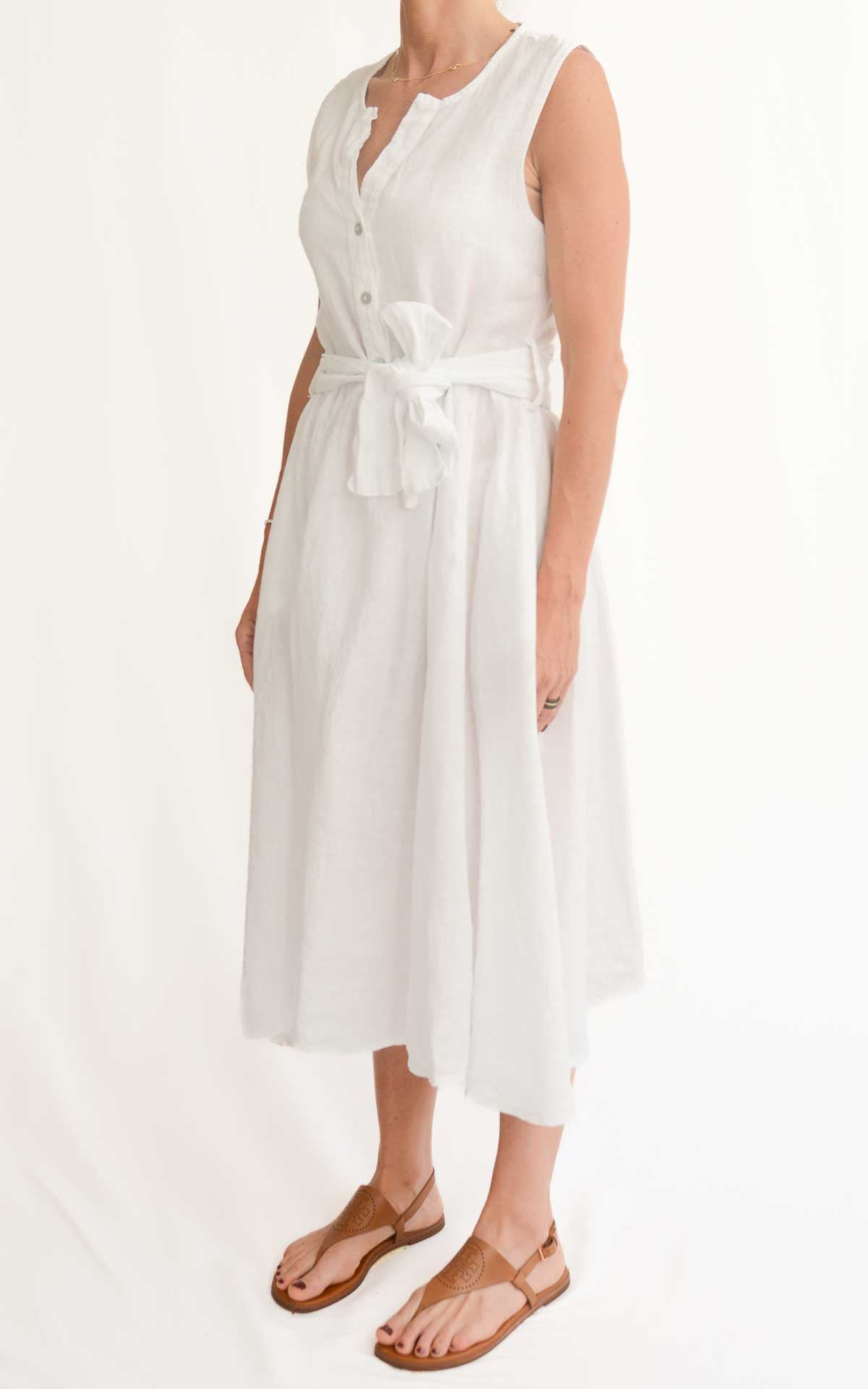 Off-on - Abito lino con cintura - Latte