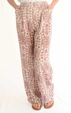 Off-on - Pantalone viscosa fantasia - Burro / rosa