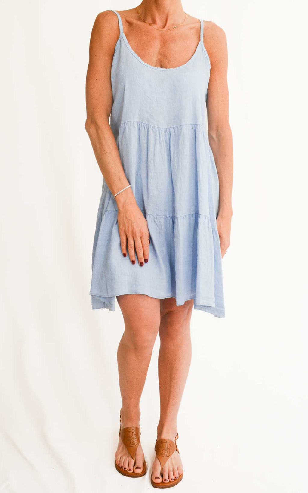 Off-on - Abito in lino con fiocco - Celeste