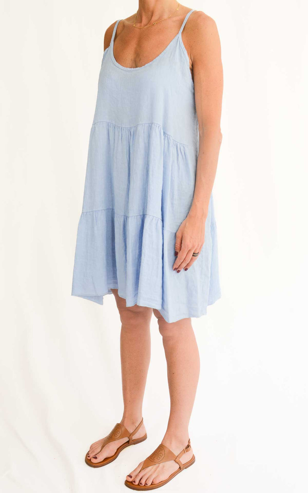 Off-on - Abito in lino con fiocco - Celeste