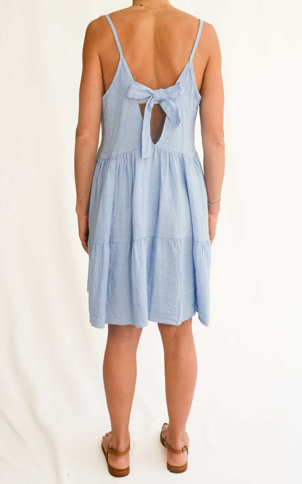 Off-on - Abito in lino con fiocco - Celeste