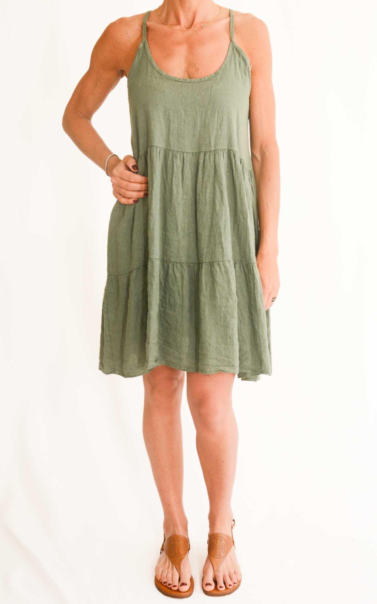 Off-on - Abito in lino con fiocco - Verde