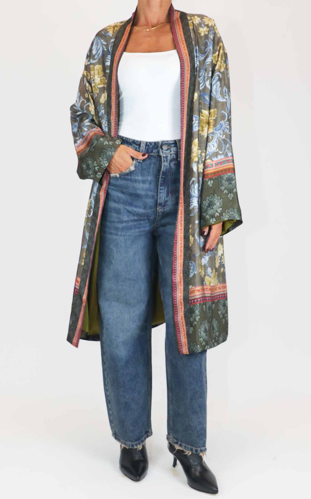 Wu'Side - Kimono lungo fantasia in viscosa - Militare / Giallo