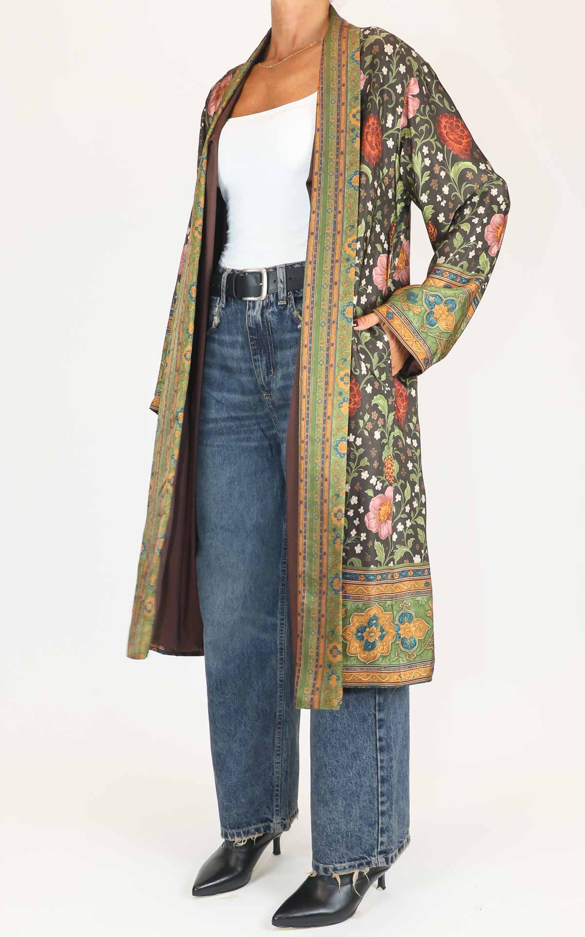 Wu'Side - Kimono lungo fantasia in viscosa - Moro / Rosa