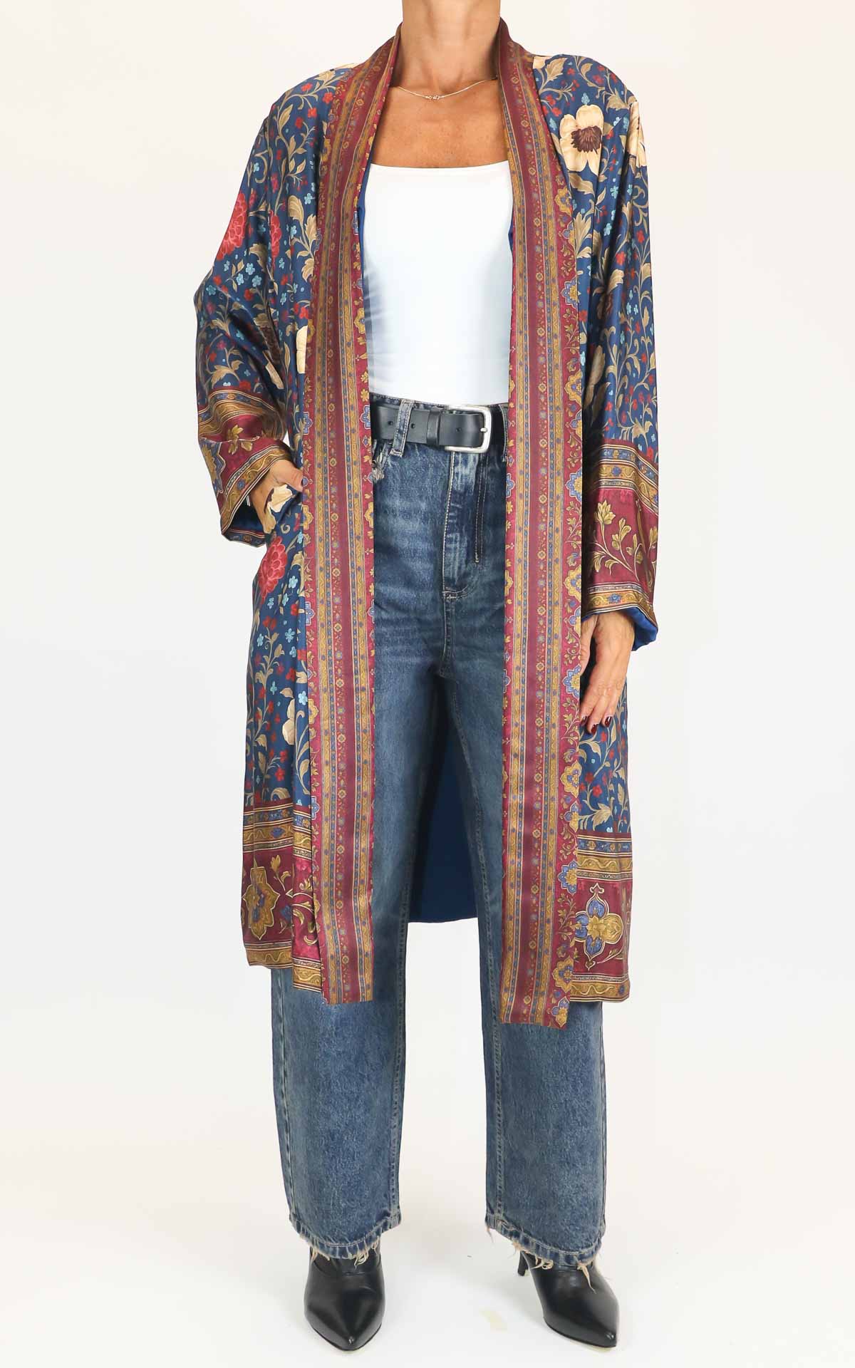 Wu'Side - Kimono lungo fantasia in viscosa - Blu / bordò