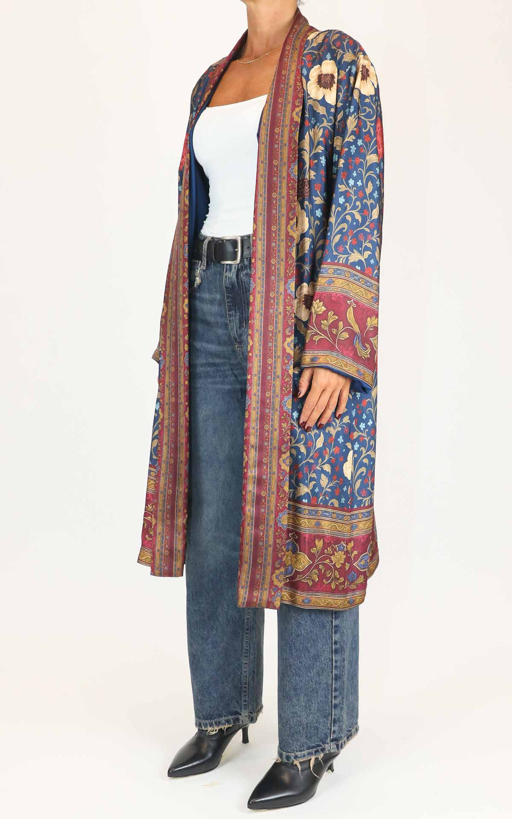 Wu'Side - Kimono lungo fantasia in viscosa - Blu / bordò