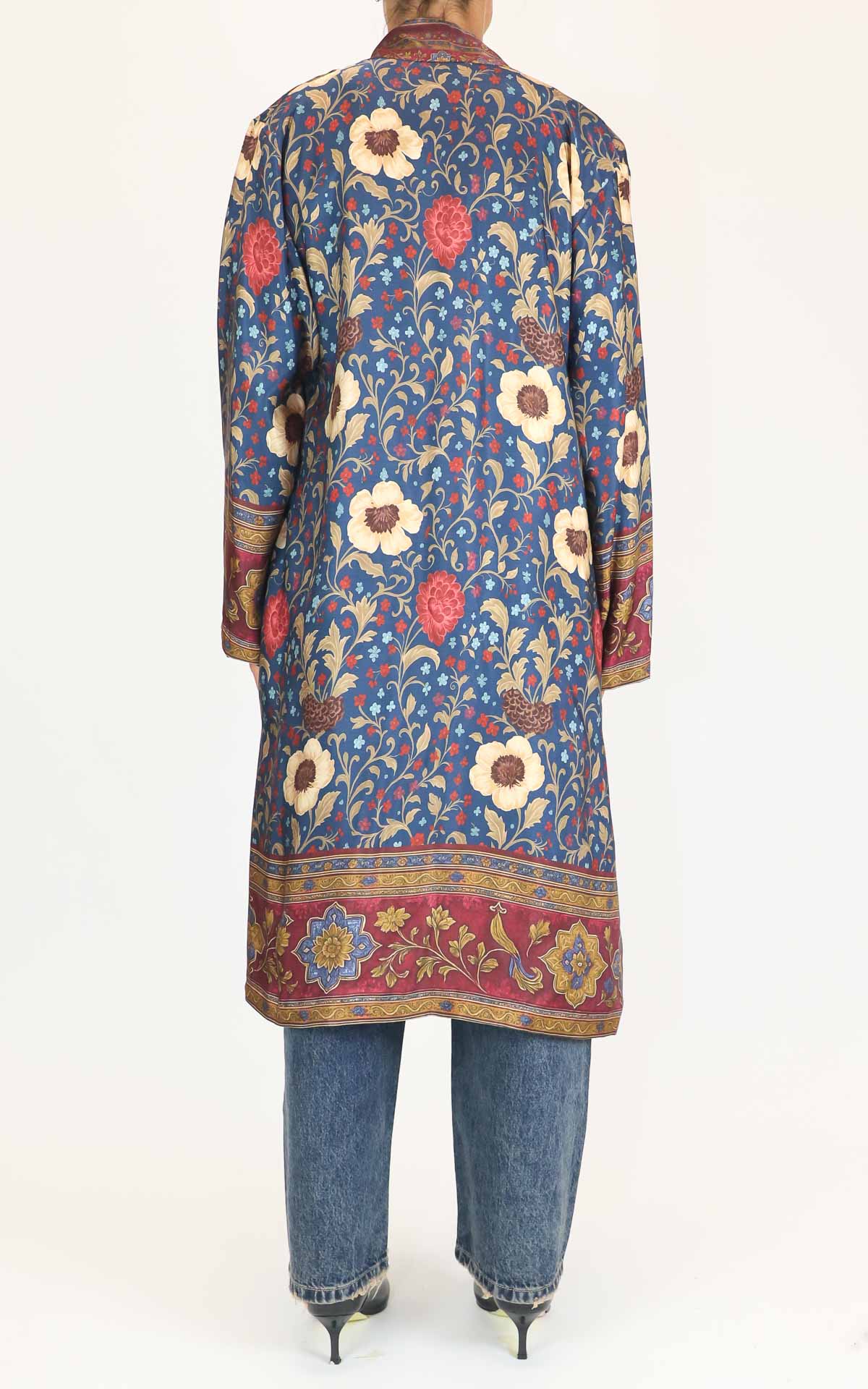 Wu'Side - Kimono lungo fantasia in viscosa - Blu / bordò