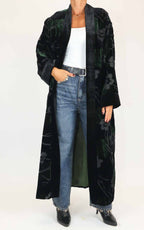 Wu'side - Kimono extra lungo in velluto devoré - Nero