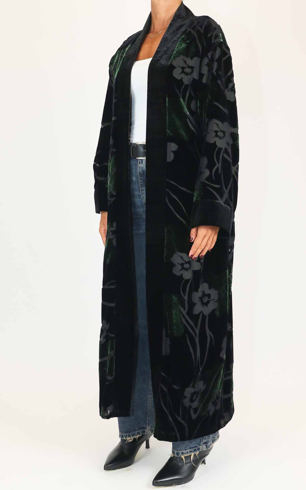 Wu'side - Kimono extra lungo in velluto devoré - Nero